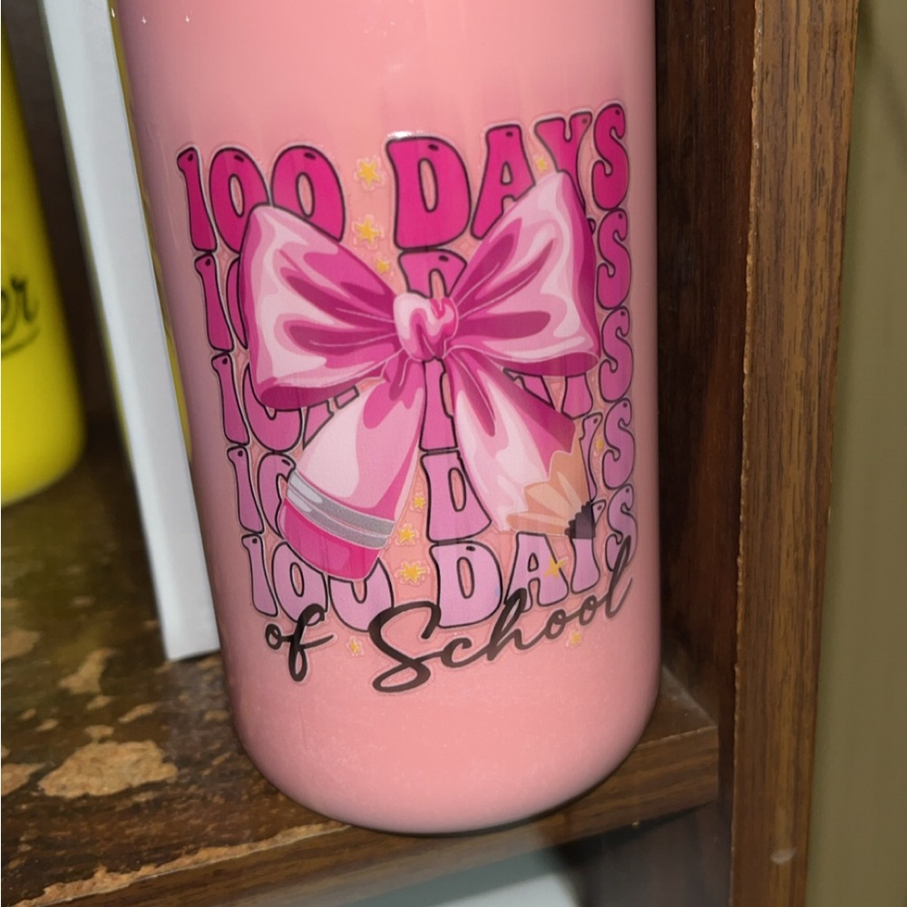 Pink 100 Days of School Decorative Drink Bottle